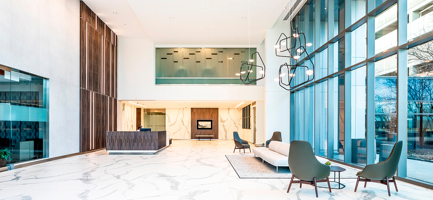 Bright, modern lobby area with seating